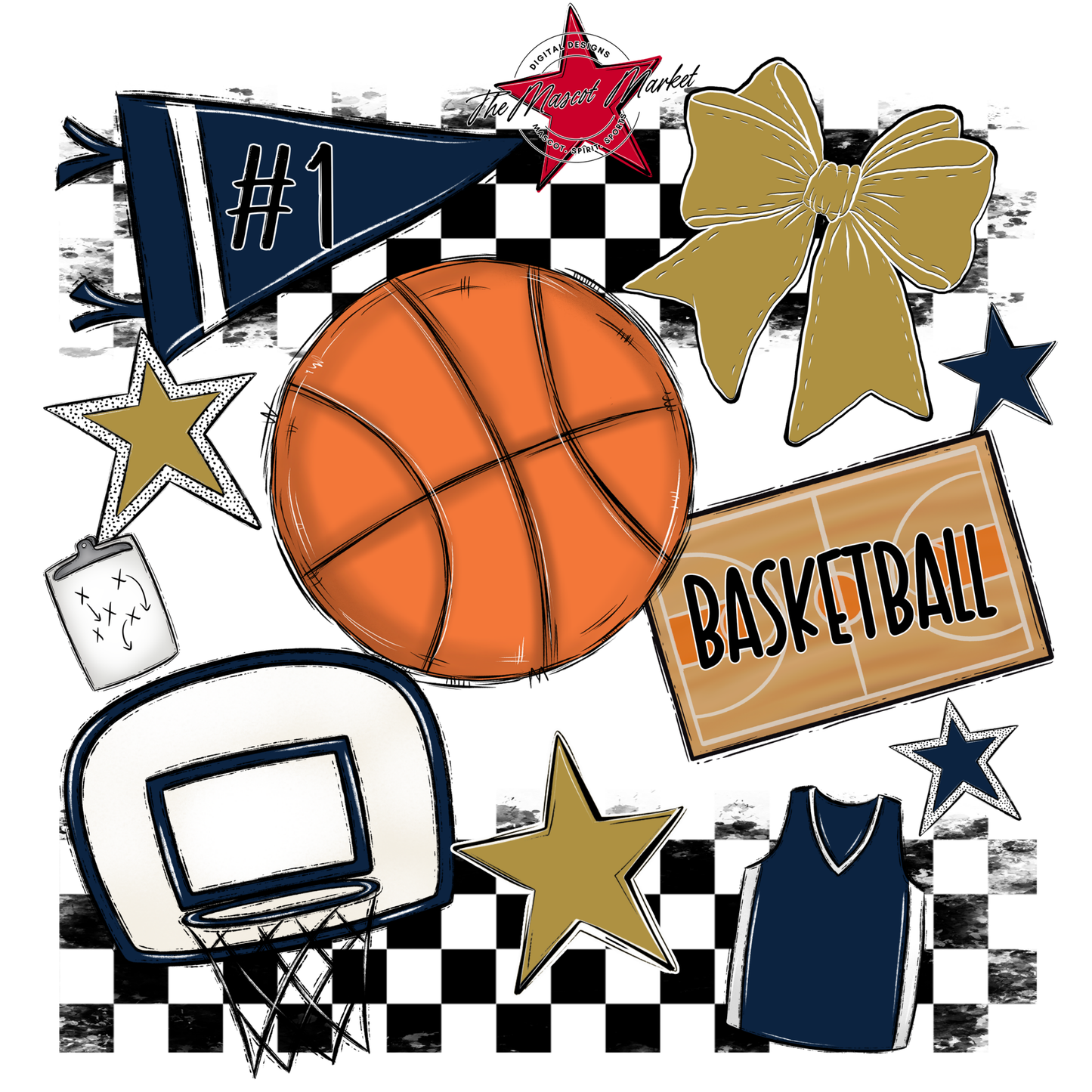 Basketball Checkers Spirit Design-Navy-Gold