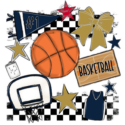 Basketball Checkers Spirit Design-Navy-Gold