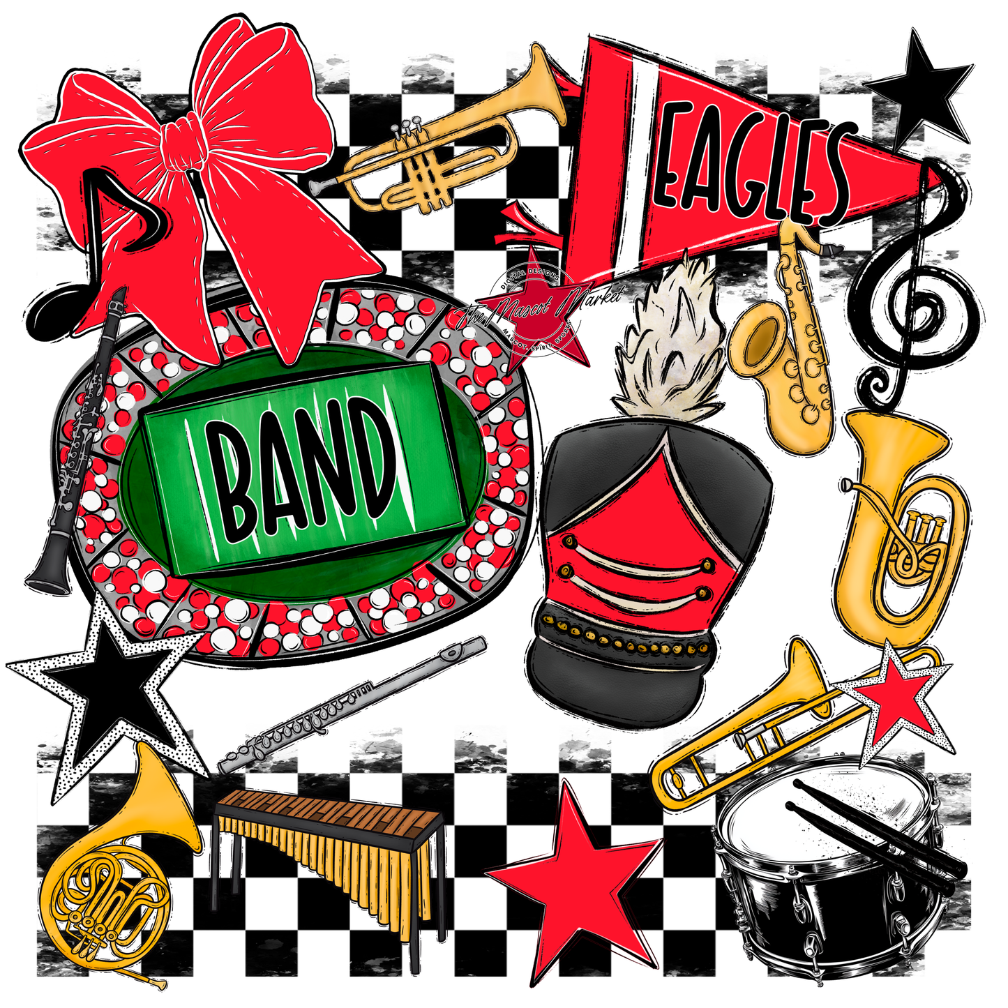 Eagles Band Checkers Design-Bright Red