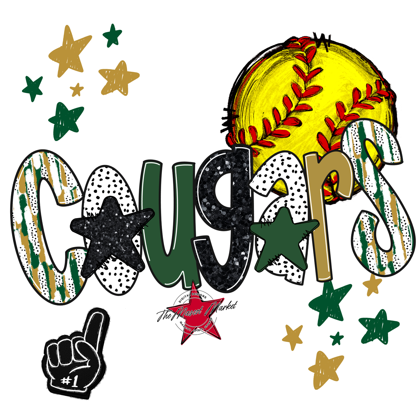 Cougars Softball Scrape-Green-Gold
