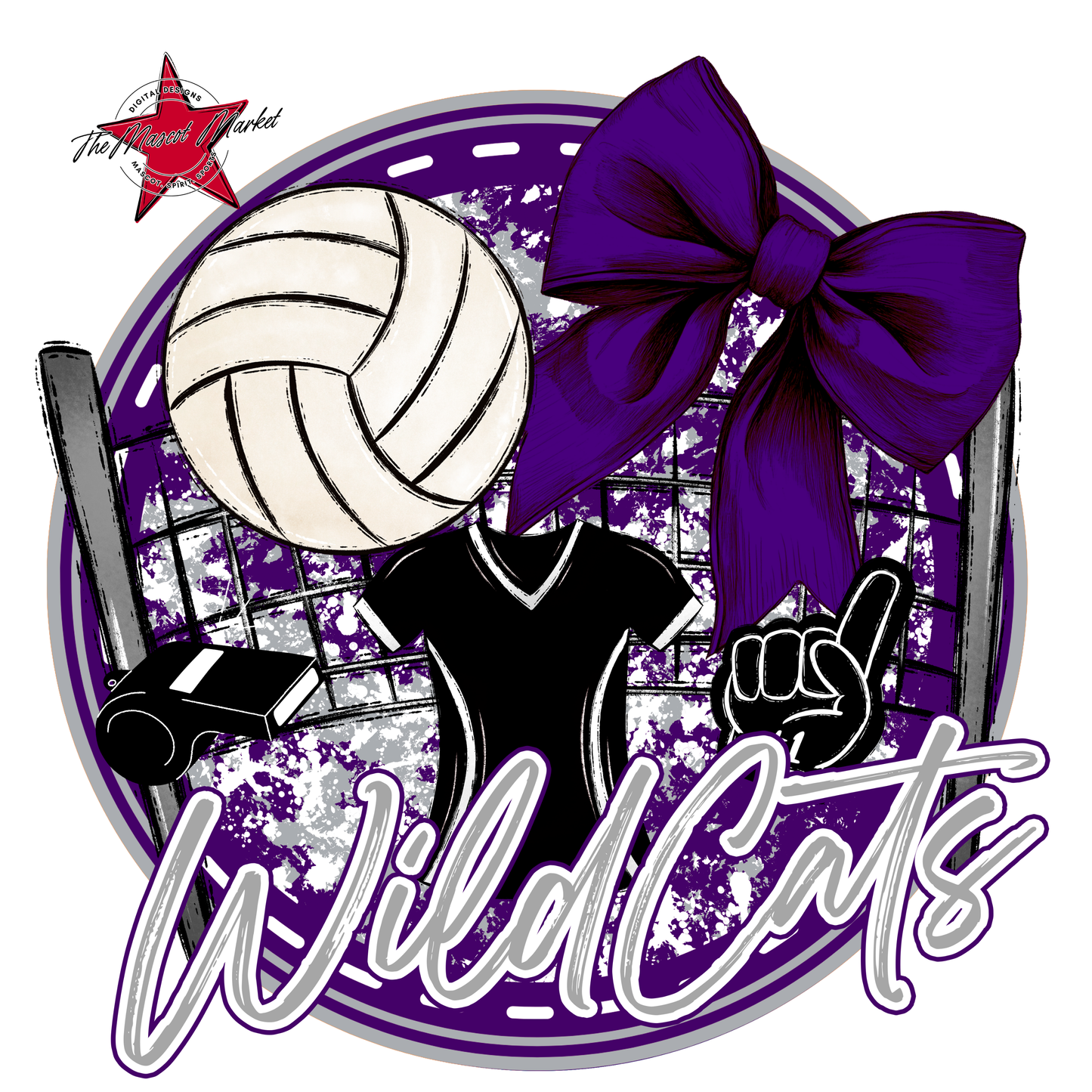 Wildcats Circle Volleyball Design-Purple-Grey