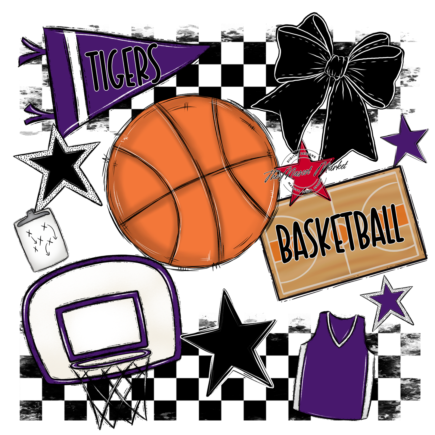 Tigers Checkers Basketball Spirit Design-Purple