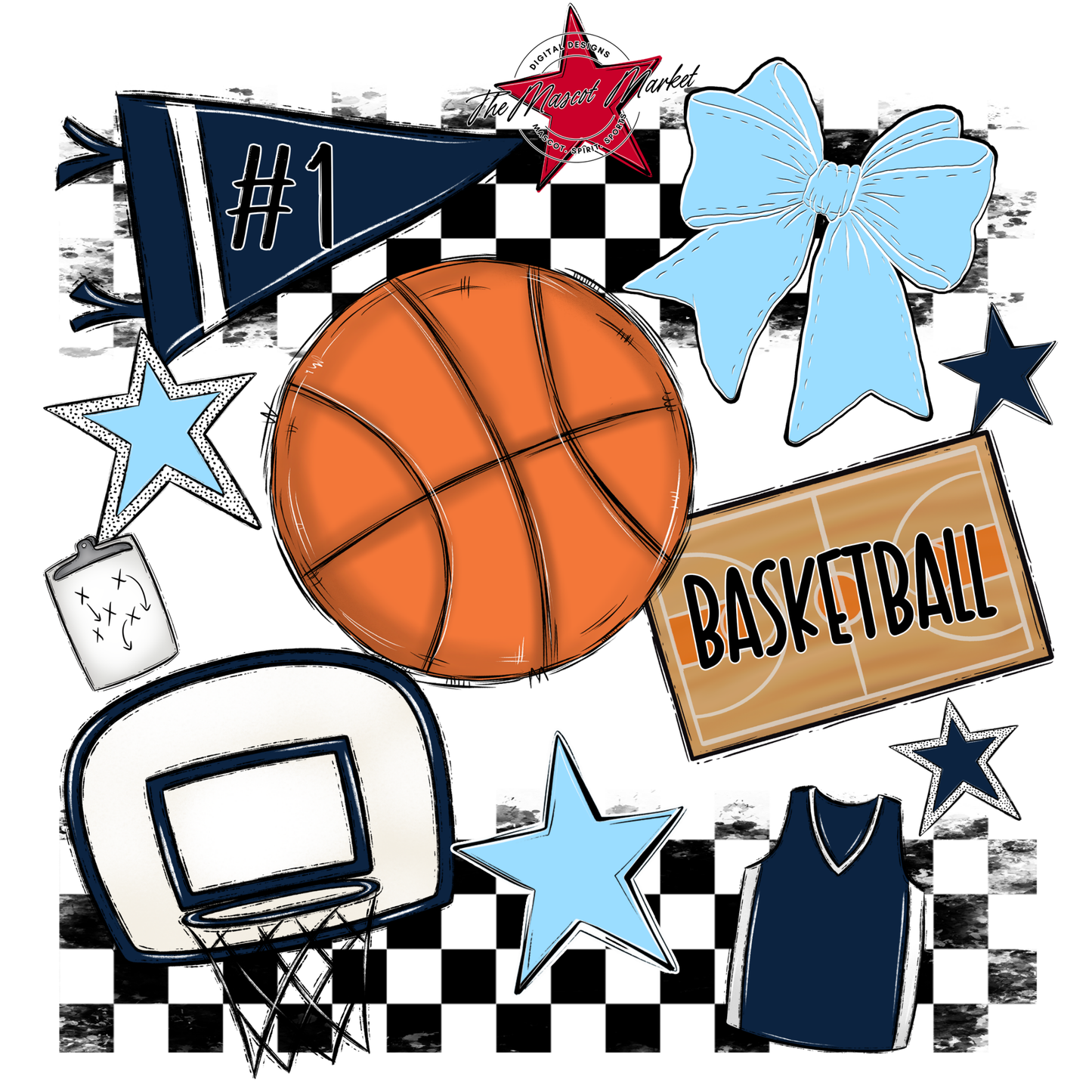 Basketball Checkers Spirit Design-Navy-Columbia Blue