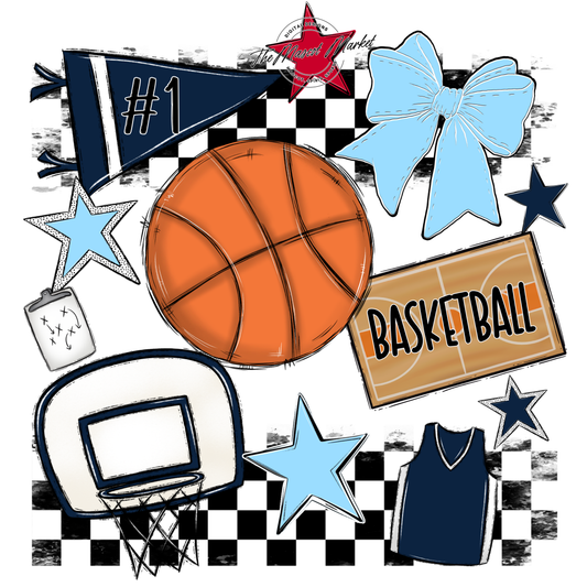 Basketball Checkers Spirit Design-Navy-Columbia Blue