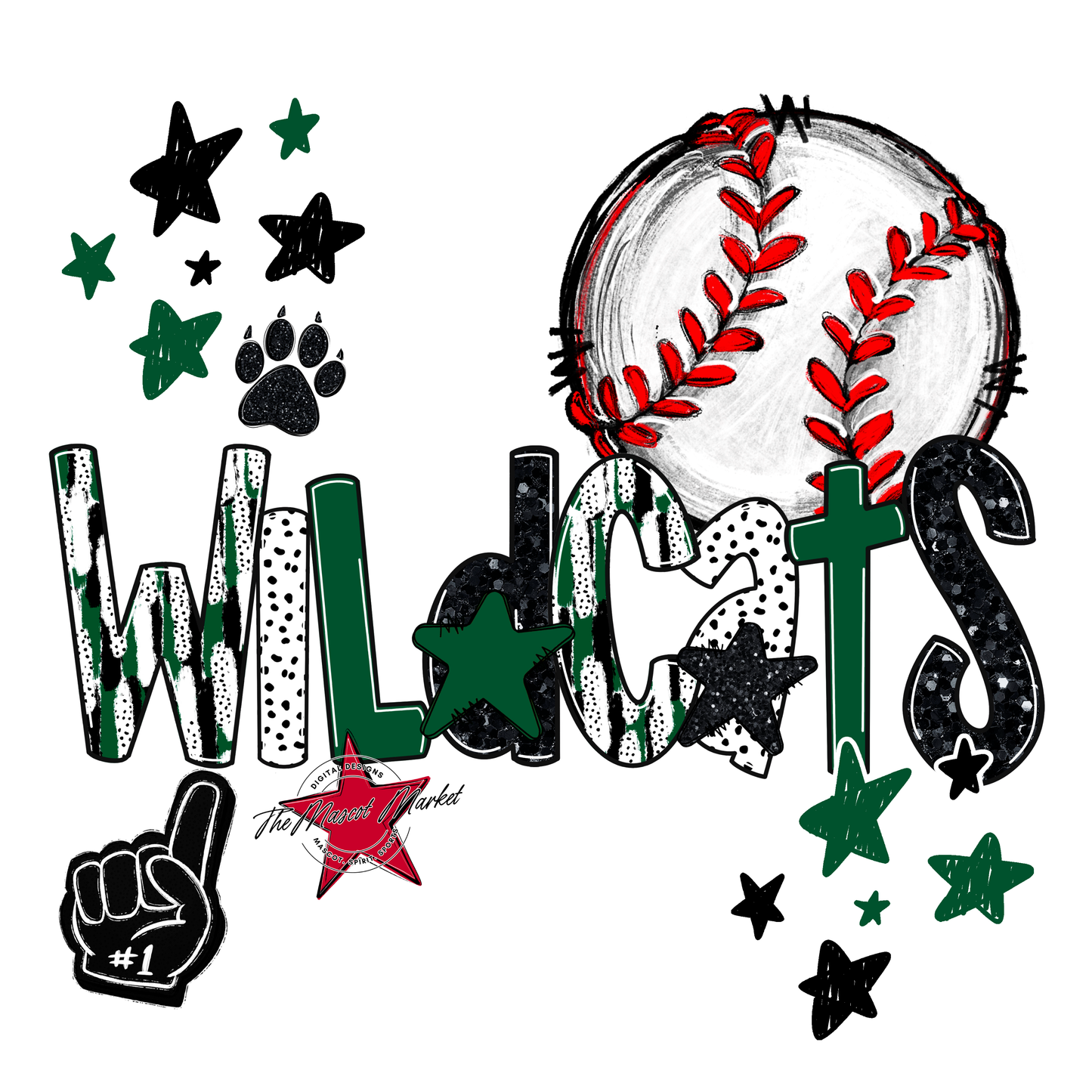 Wildcats Baseball Scrape-Green