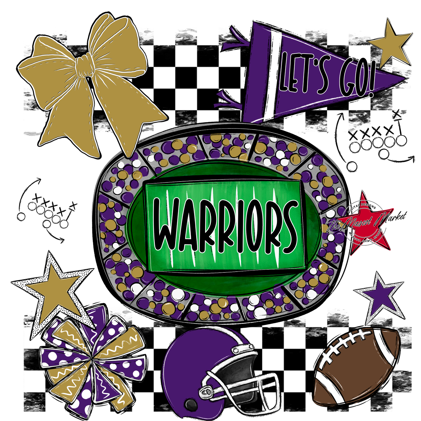 Warriors Checkers Spirit Design-Purple-Gold