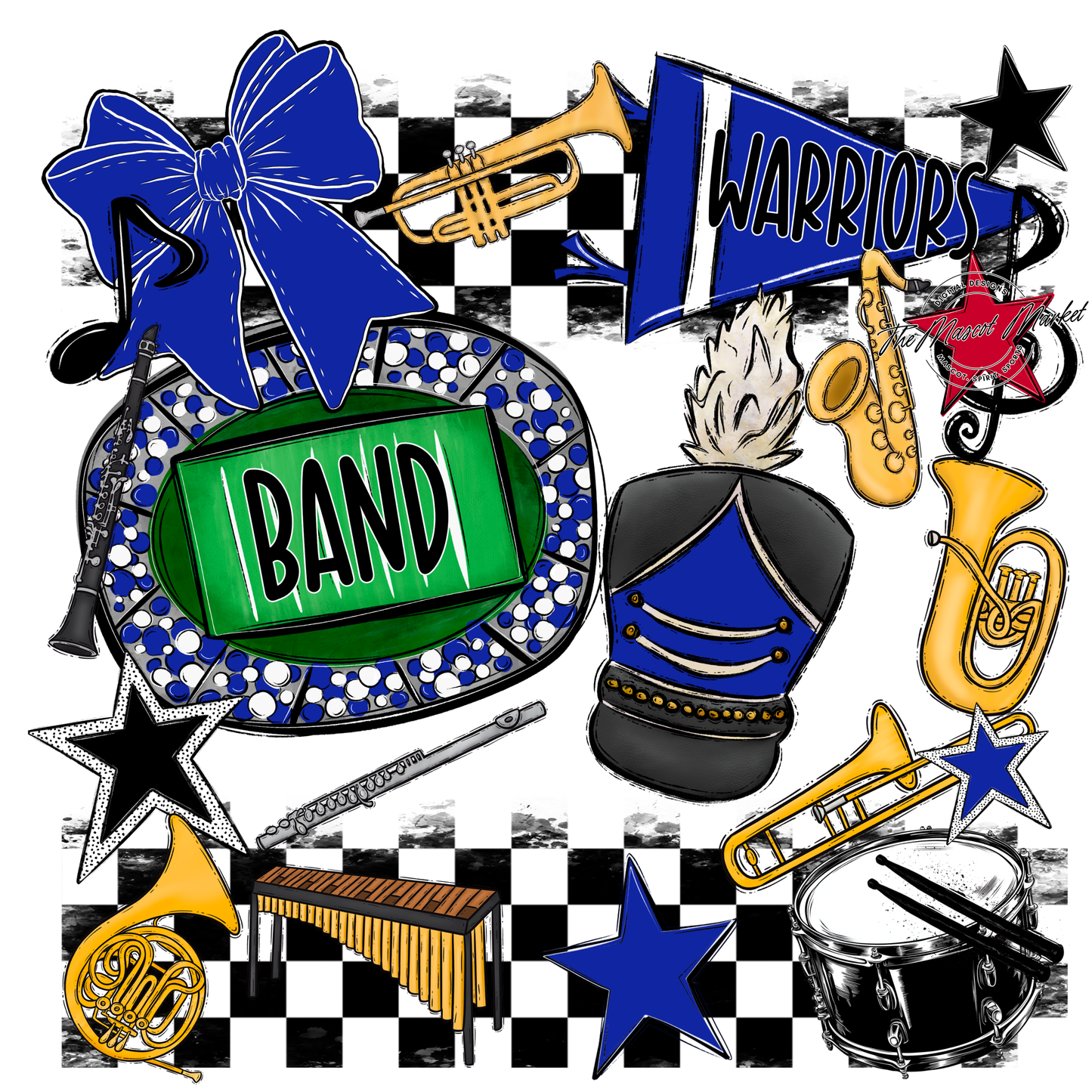 Warriors Checkers Band Spirit Design-Royal Blue