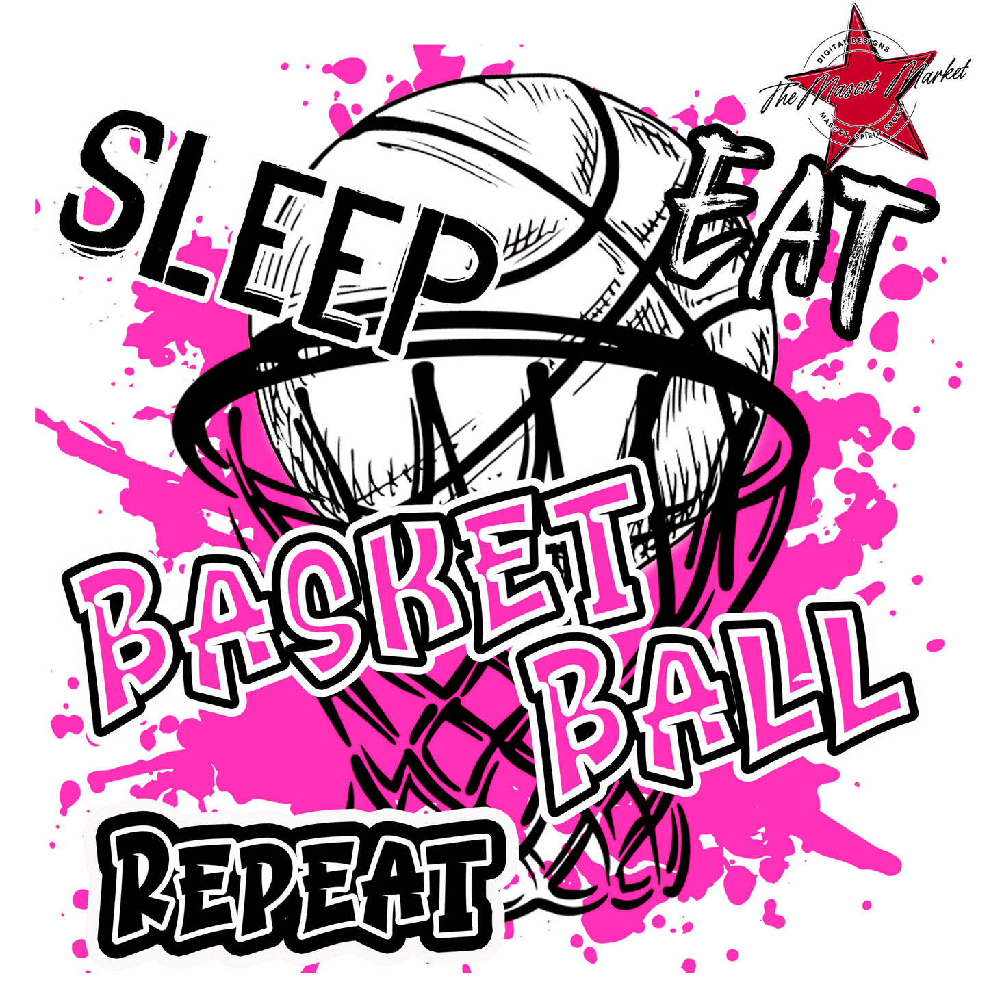 Eat Sleep Basketball Repeat Design-Pink