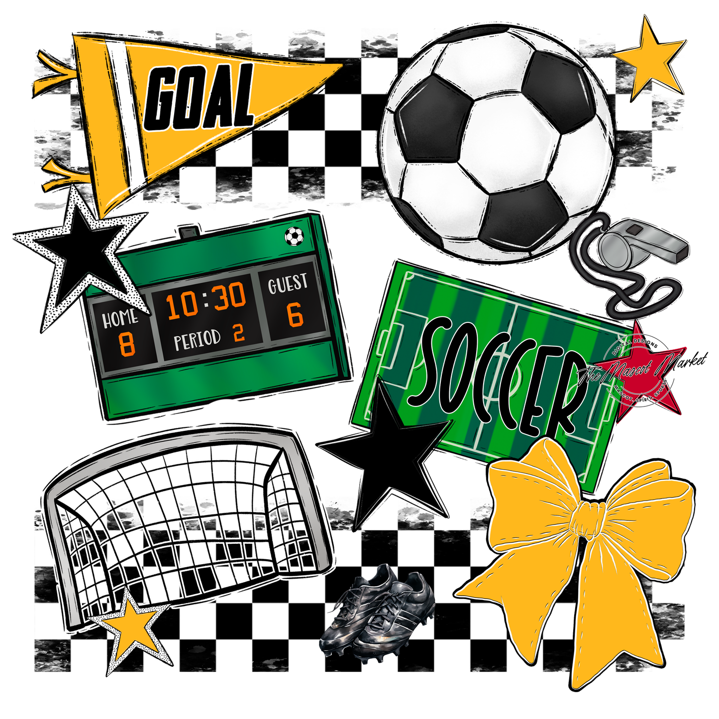 Soccer Checkers Spirit Design-Yellow