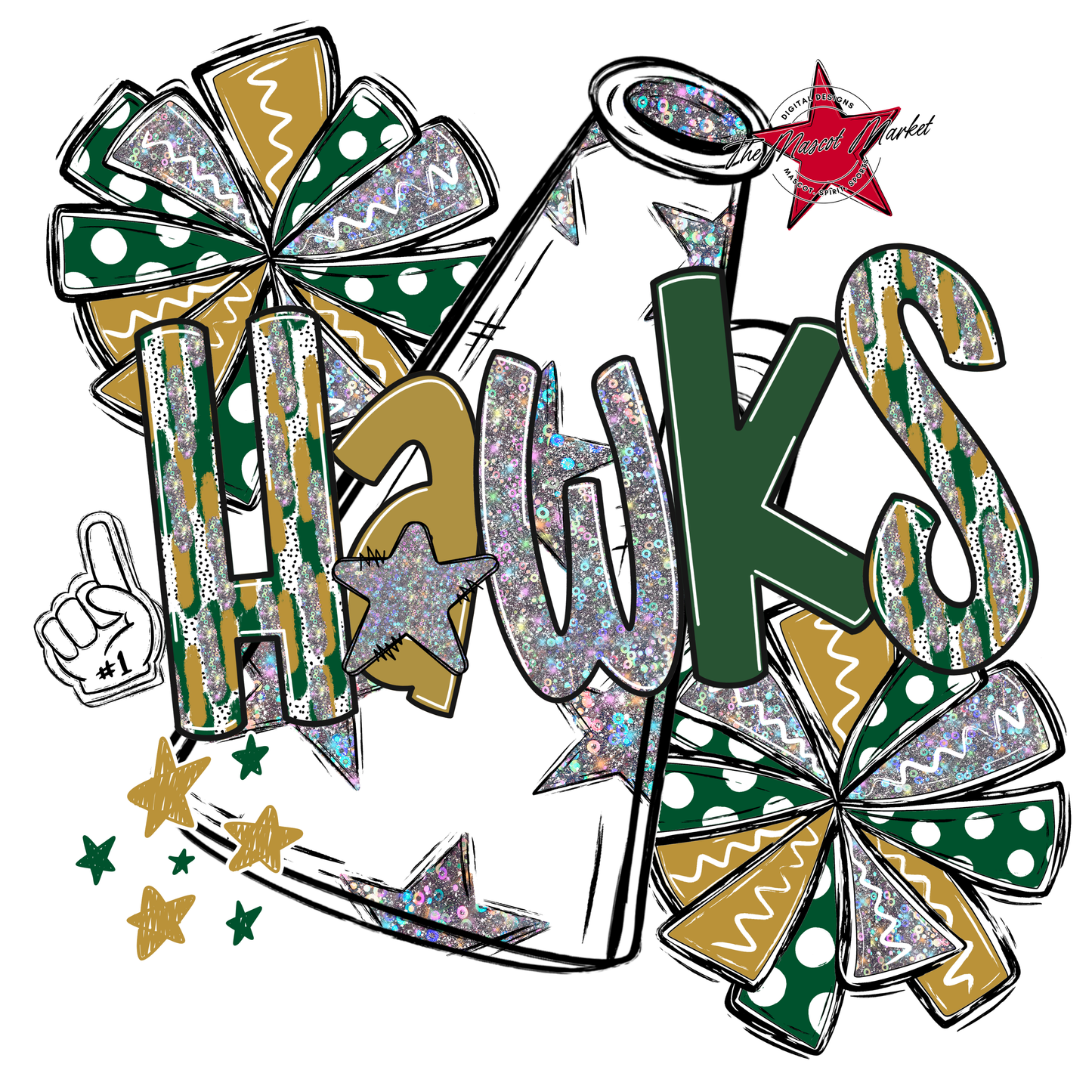 Hawks Cheer Megaphone Scrape-Green-Gold