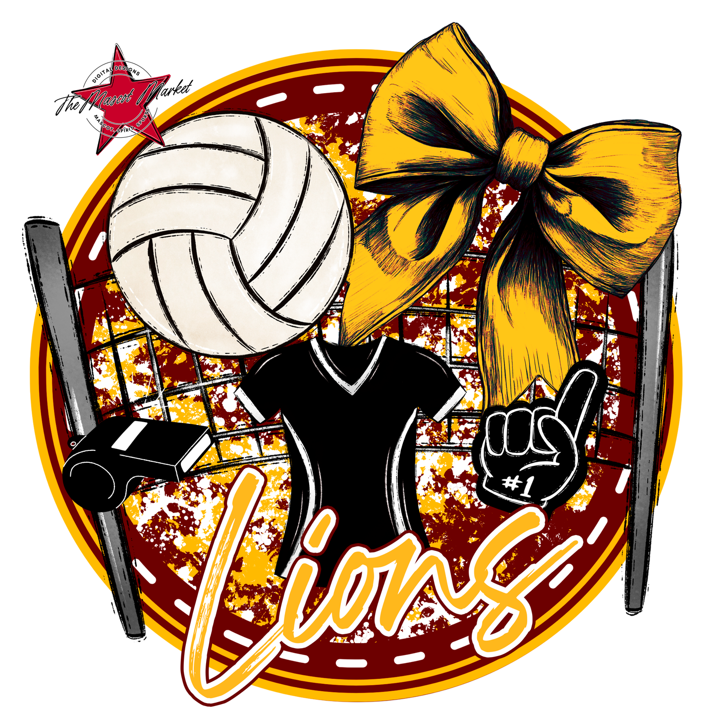 Lions Circle Volleyball Design-Maroon-Yellow