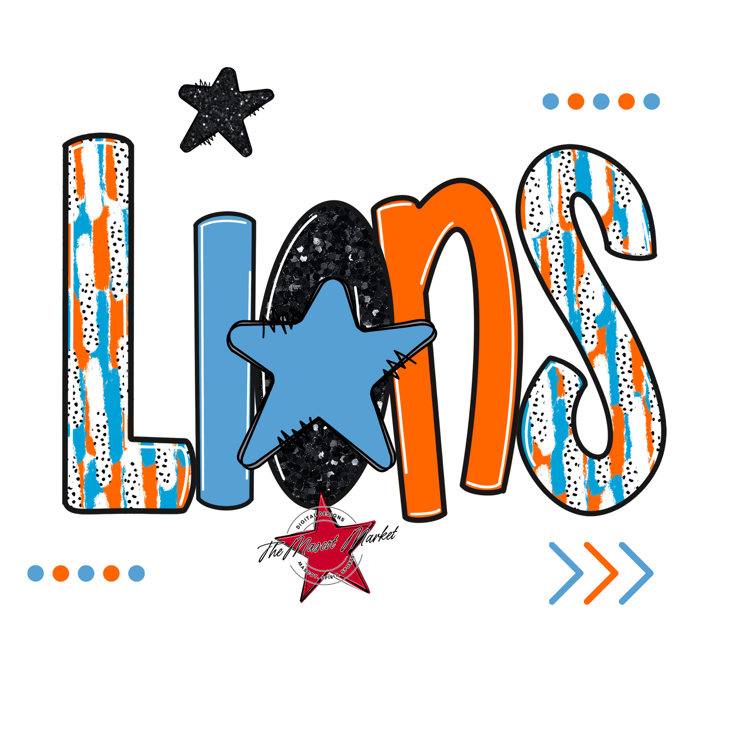 Lions Brushstroke Alpha w Arrows-Carolina Blue-Orange