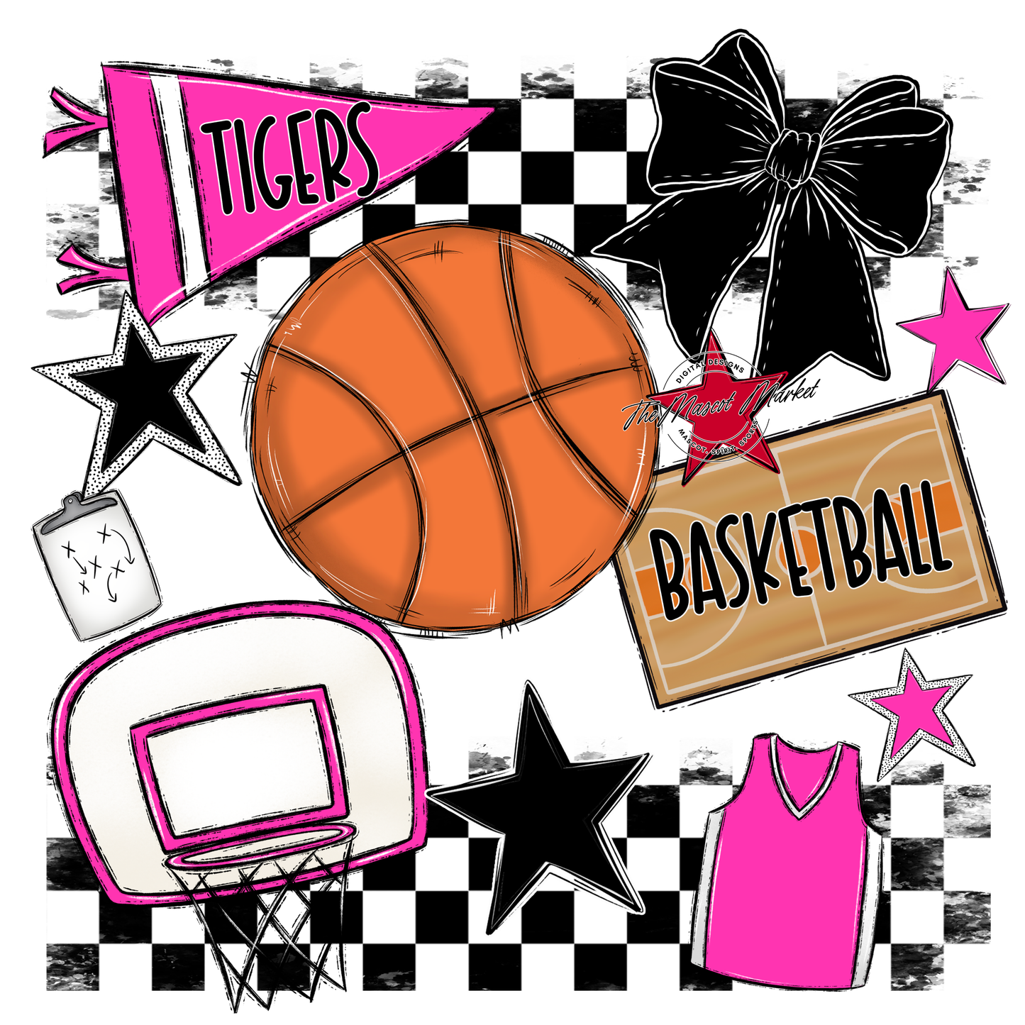 Tigers Checkers Basketball Spirit Design-Pink