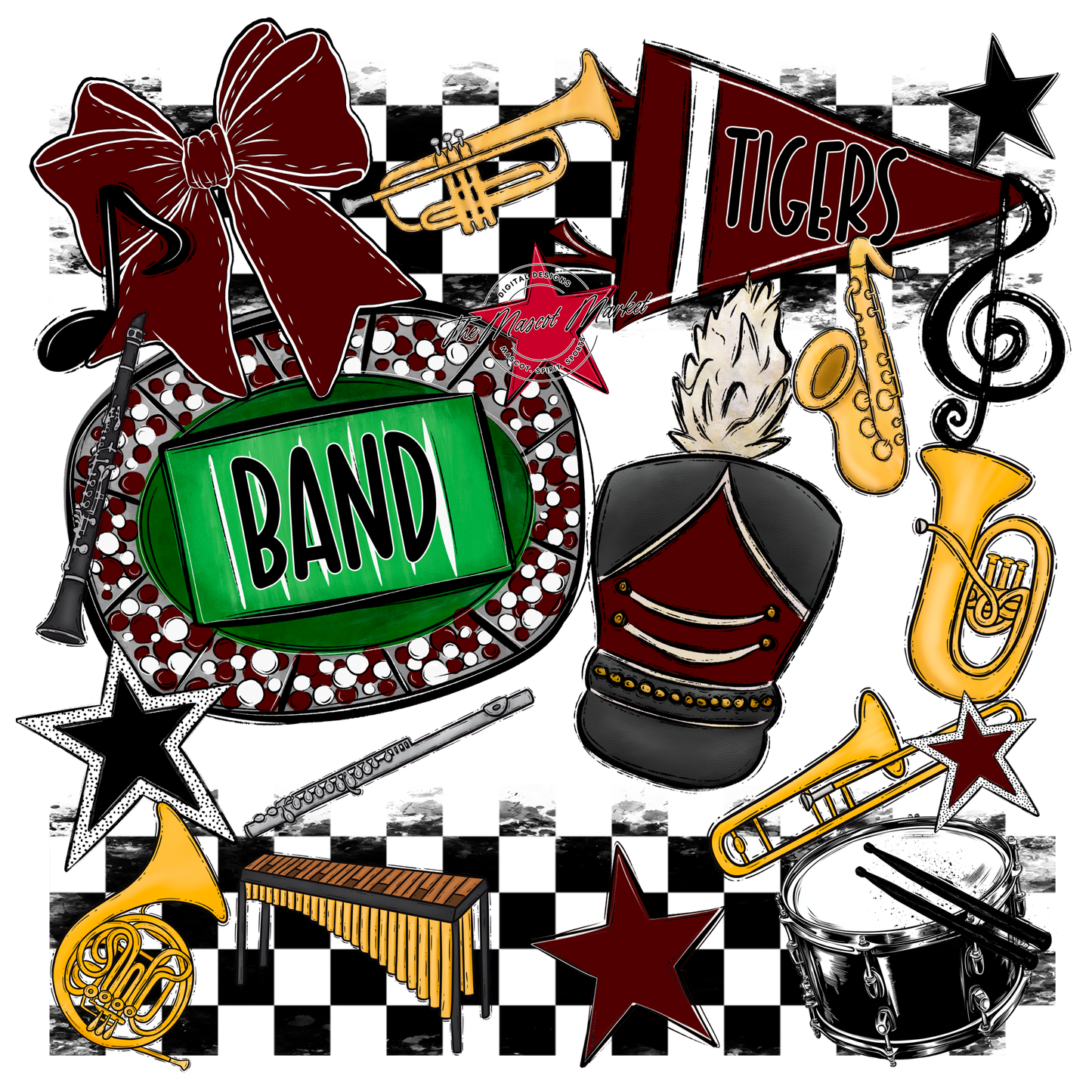 Tigers Checkers Band Spirit Design-Maroon