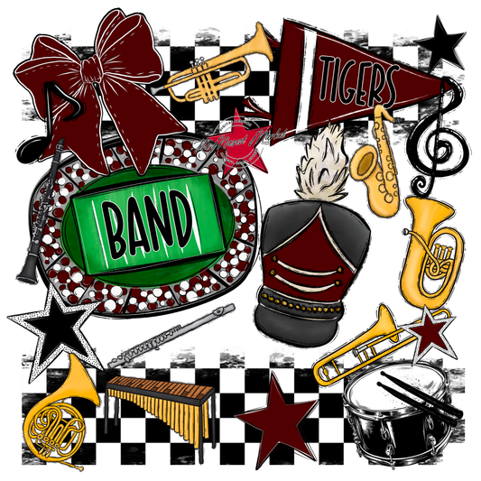 Tigers Checkers Band Spirit Design-Maroon