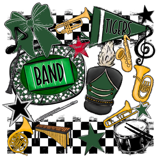 Tigers Checkers Band Spirit Design-Green