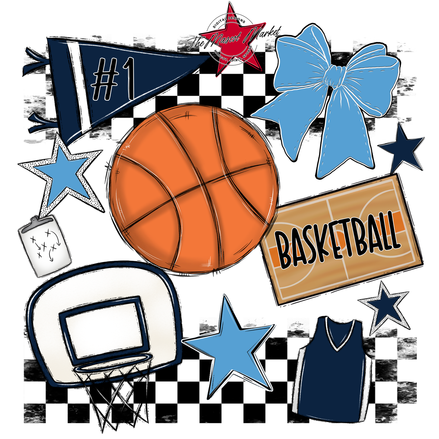 Basketball Checkers Spirit Design-Navy-Carolina Blue