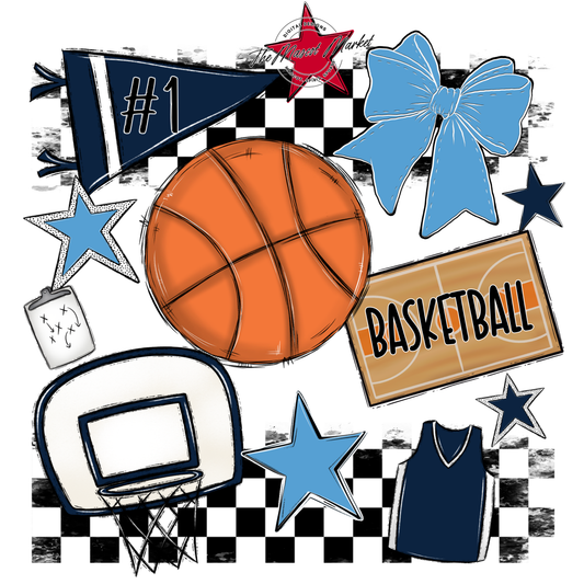 Basketball Checkers Spirit Design-Navy-Carolina Blue
