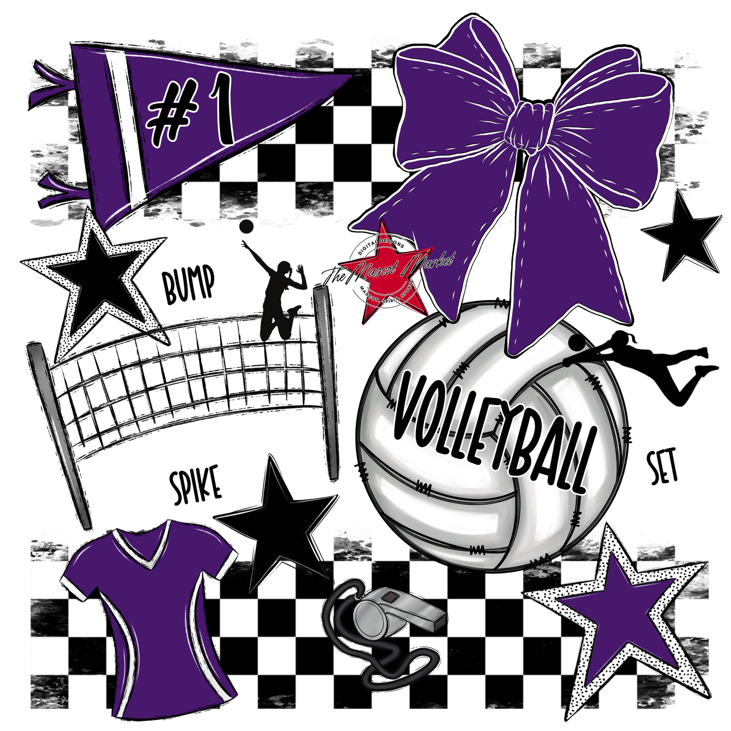 Volleyball Checkers Spirit Design-Purple