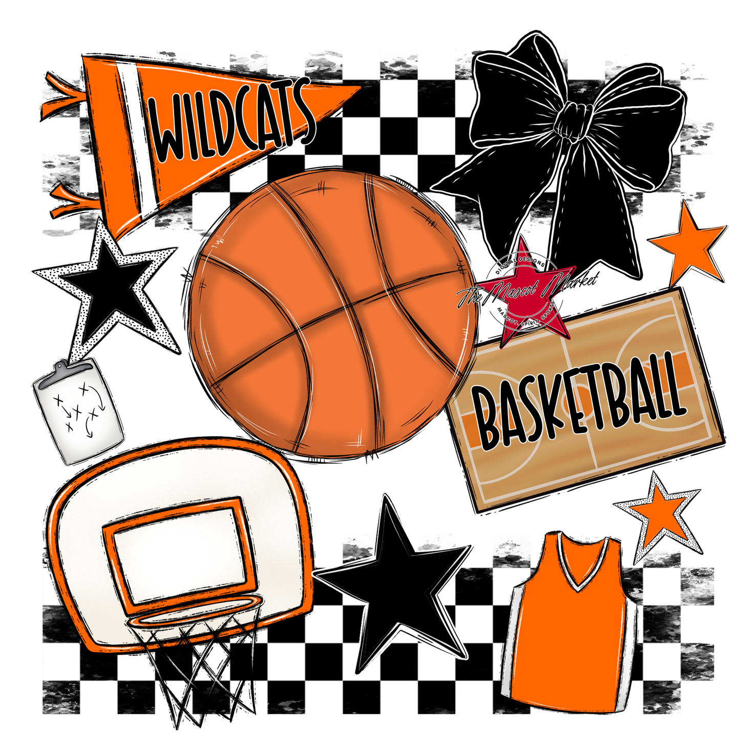 Wildcats Checkers Basketball Spirit Design-Orange