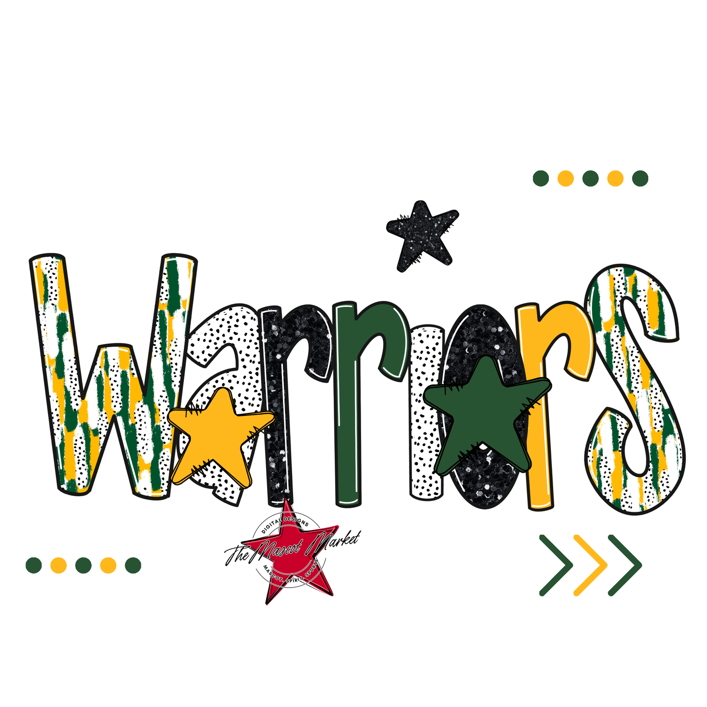 Warriors Brushstroke Alpha w Arrows-Green-Yellow