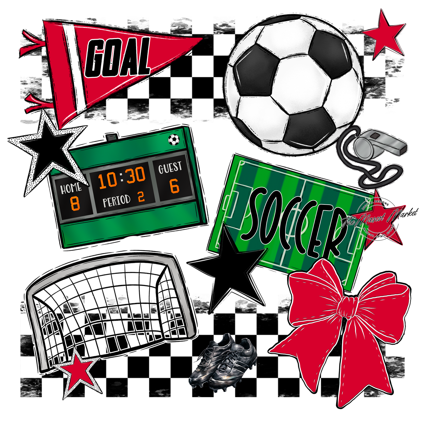 Soccer Checkers Spirit Design-Red