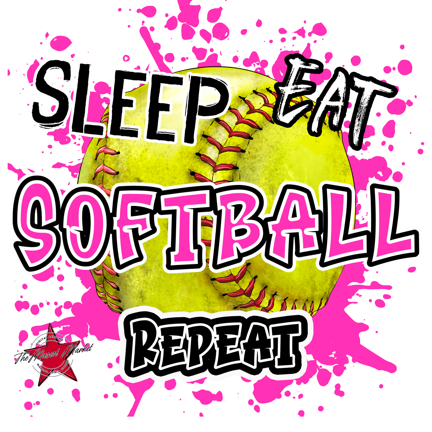 Eat Sleep Softball Repeat-Pink