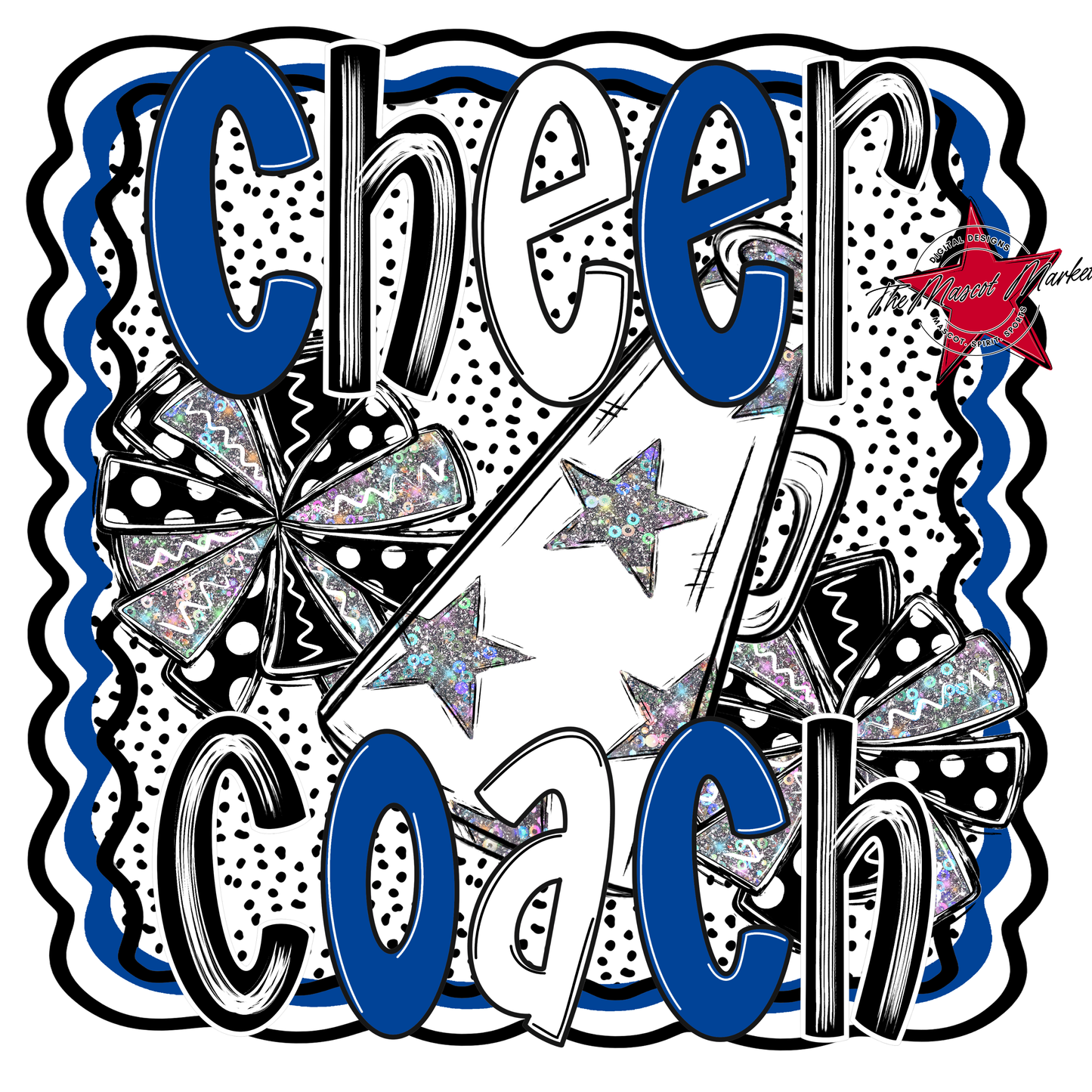 Cheer Coach Megaphone Dot Design-Off Blue