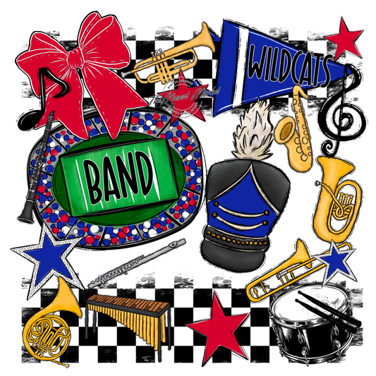 Wildcats Checkers Band Spirit Design-Royal Blue-Red
