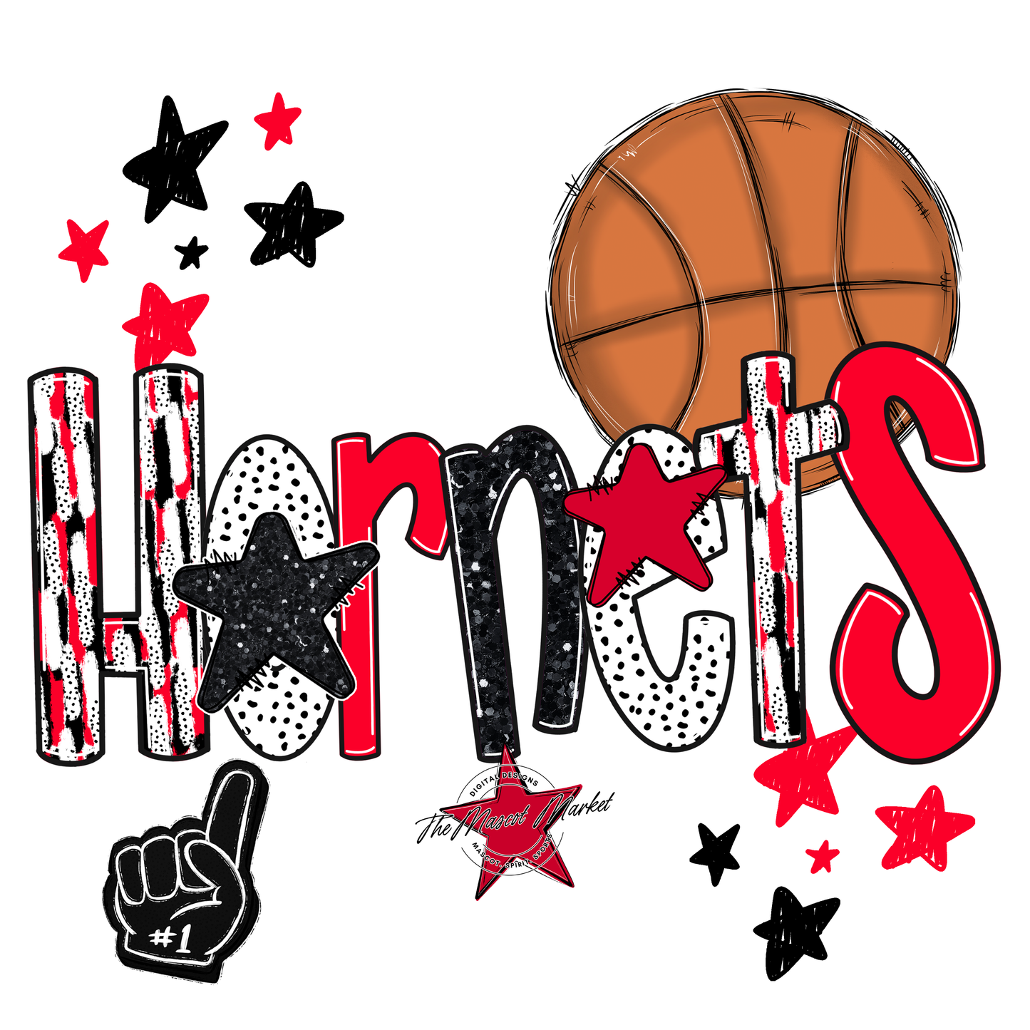 Hornets Basketball Scrape-Red