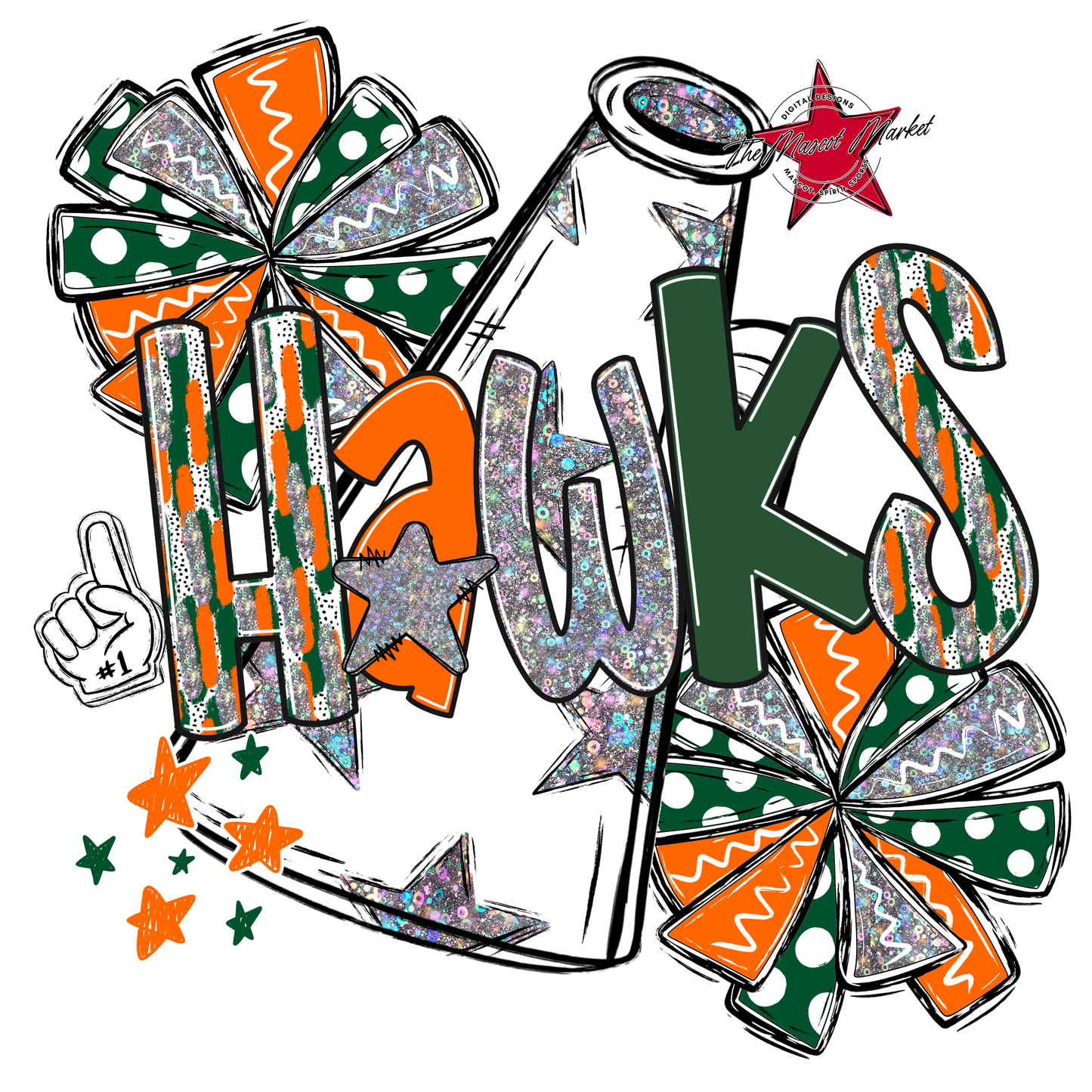 Hawks Cheer Megaphone Scrape-Green-Orange