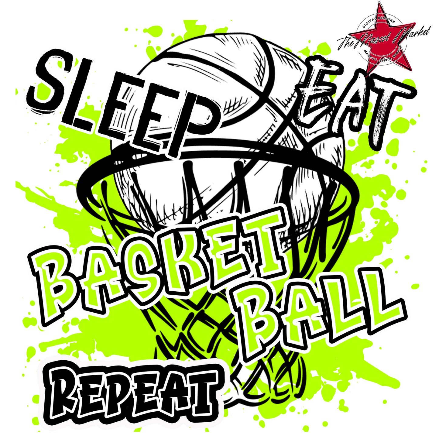 Eat Sleep Basketball Repeat Design-Neon Green