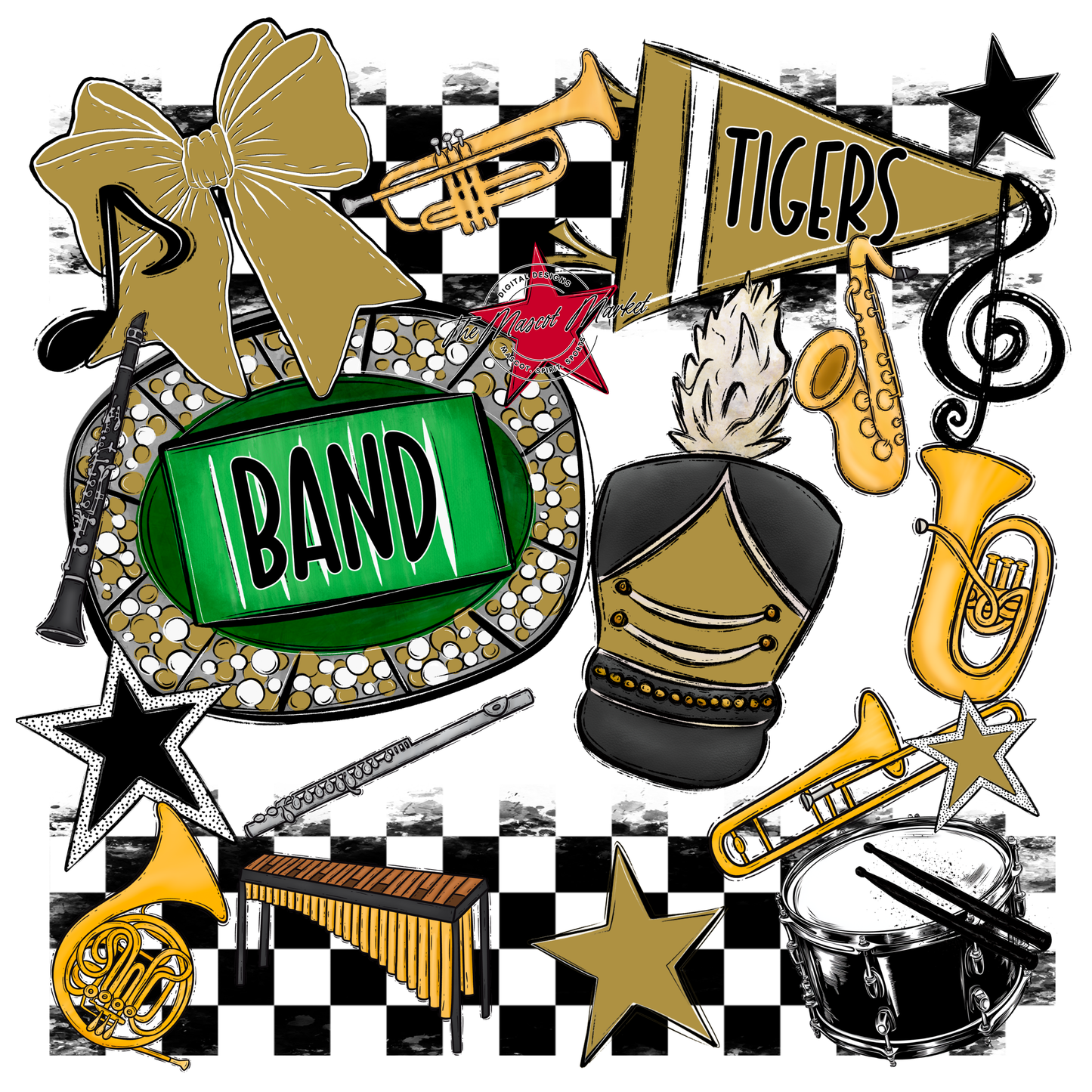 Tigers Checkers Band Spirit Design-Gold