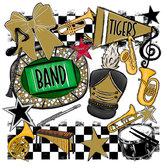 Tigers Checkers Band Spirit Design-Gold