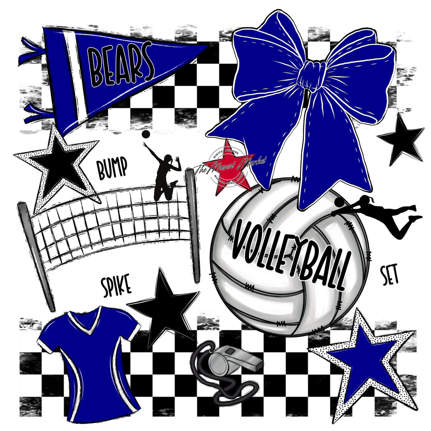 Bears Volleyball Checkers Design-Blue