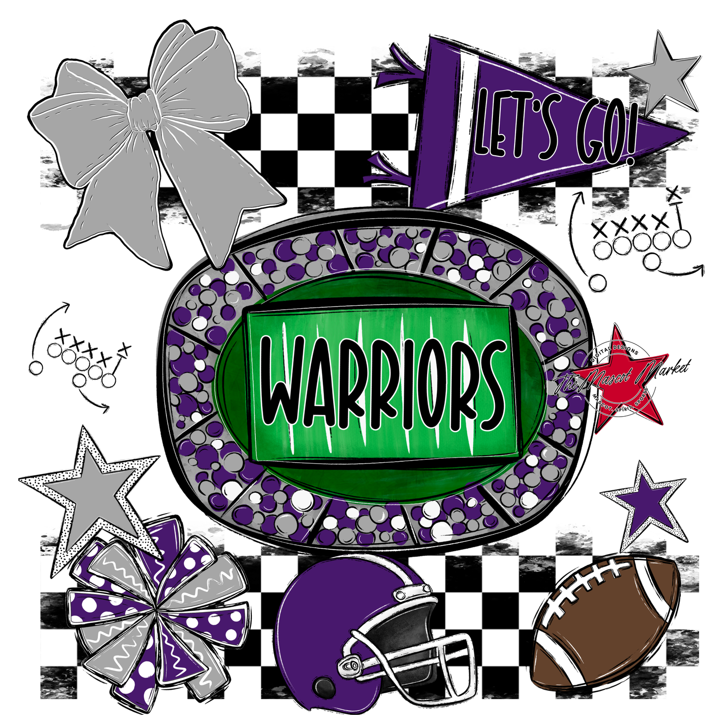 Warriors Checkers Spirit Design-Purple-Grey