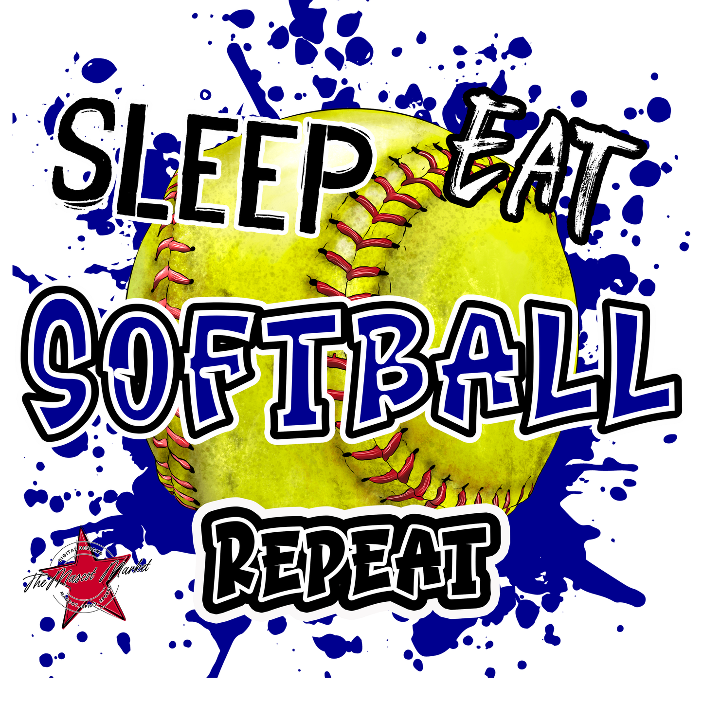 Eat Sleep Softball Repeat-Blue