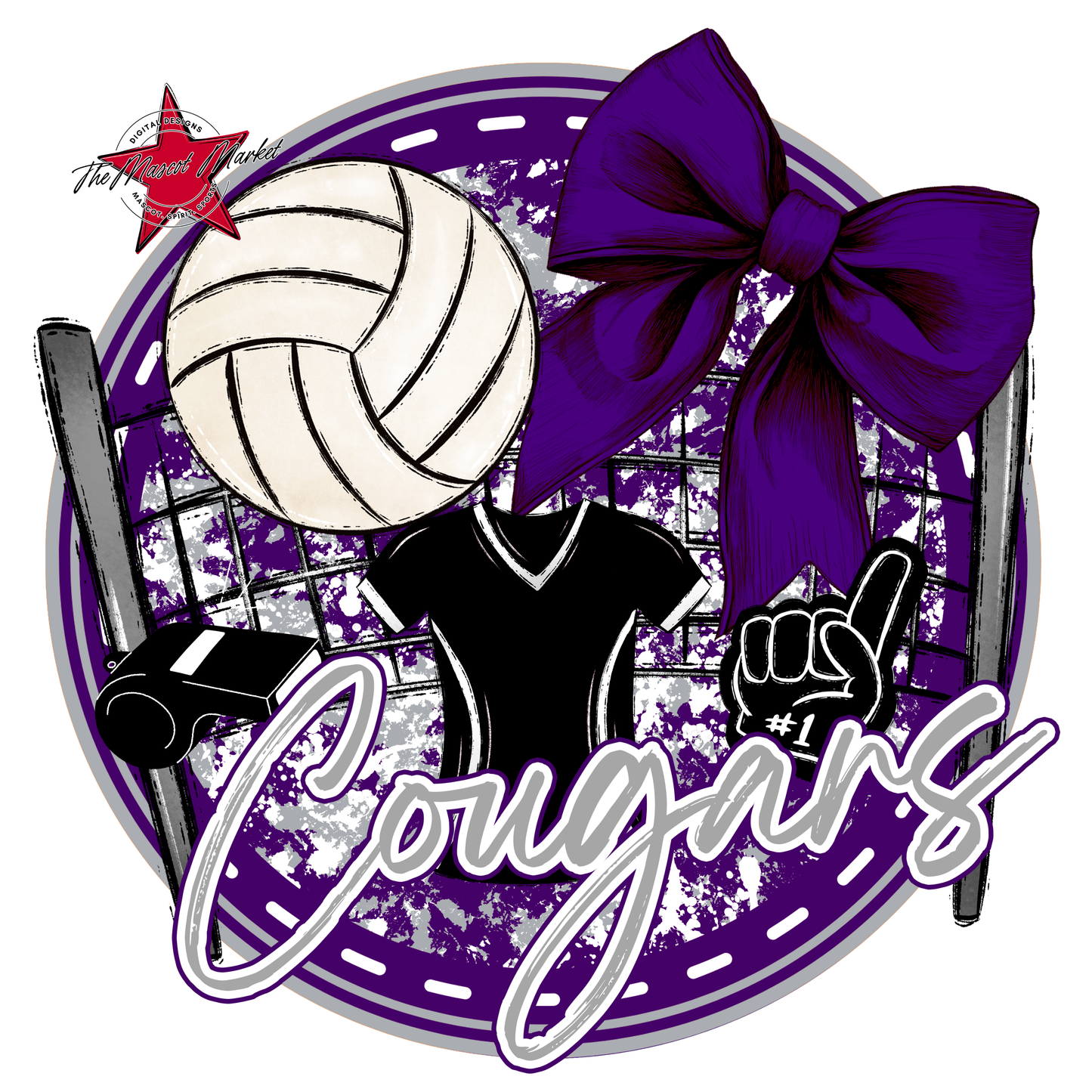 Cougars Circle Volleyball Design-Purple-Grey