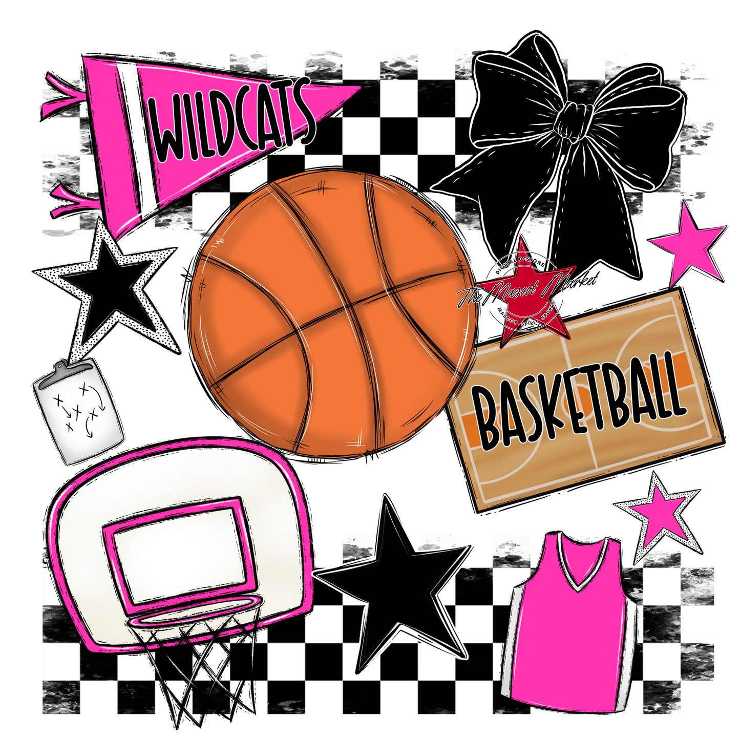 Wildcats Checkers Basketball Spirit Design-Pink