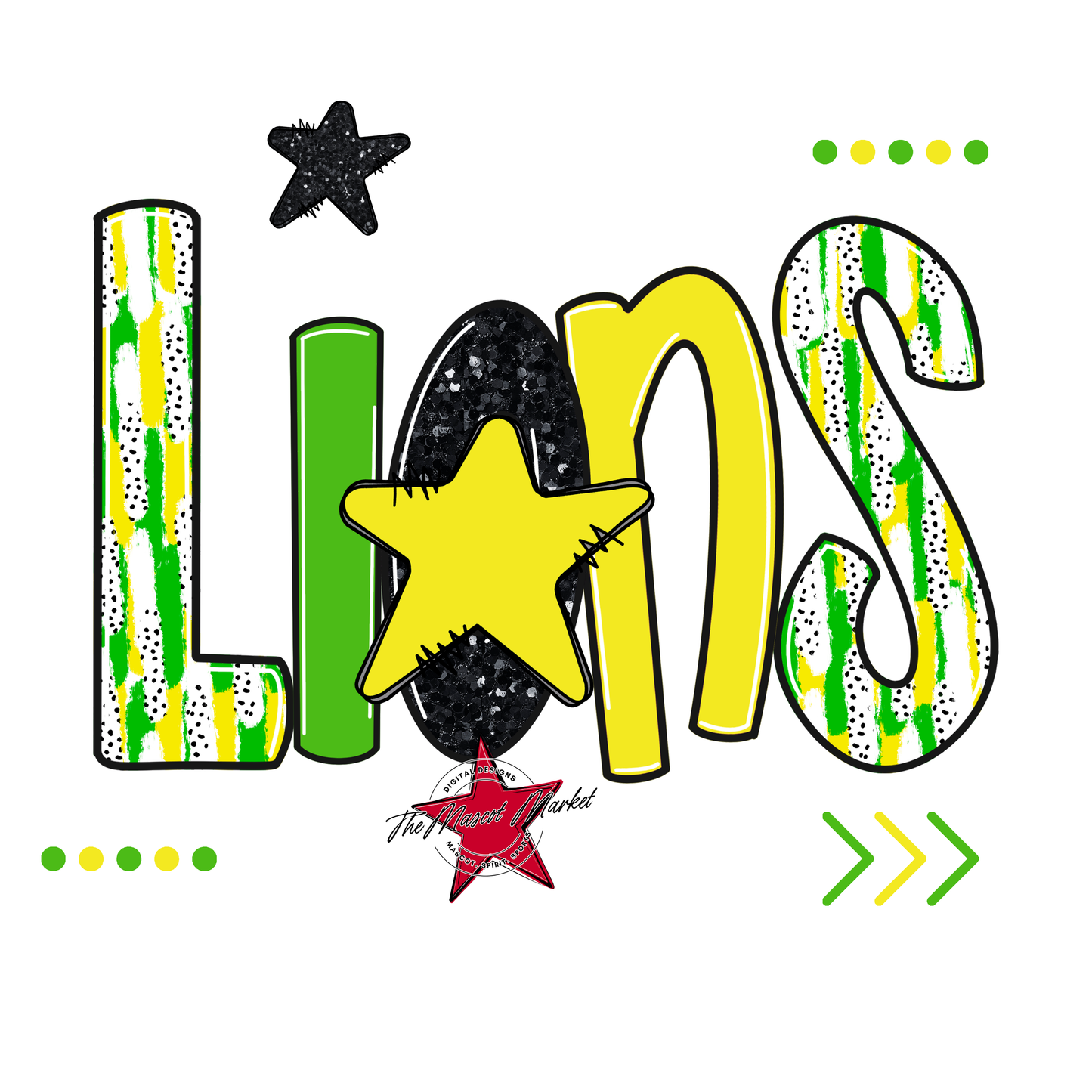 Lions Brushstroke Alpha w Arrows-Bright Green-Bright Yellow