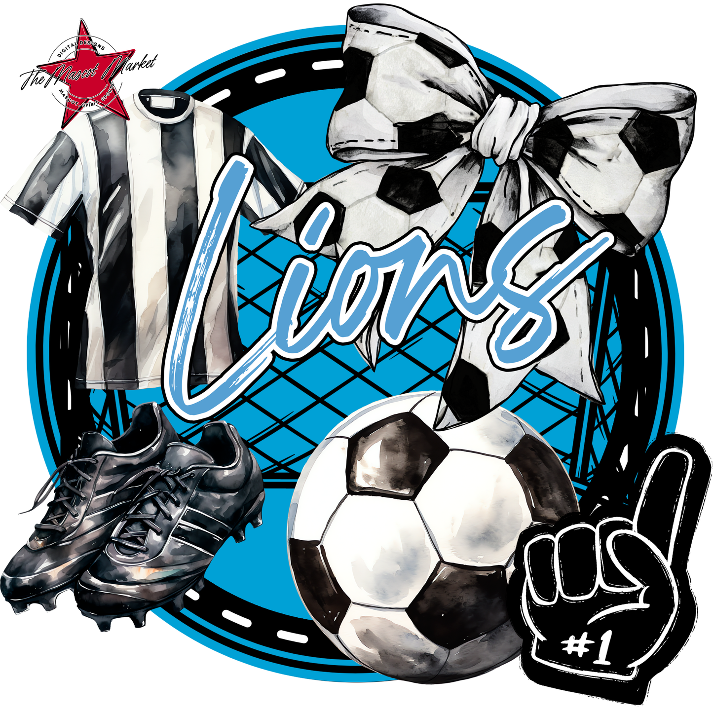 Lions Circle Soccer Design-Carolina Blue
