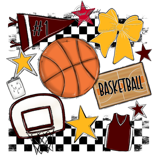 Basketball Checkers Spirit Design-Maroon-Yellow