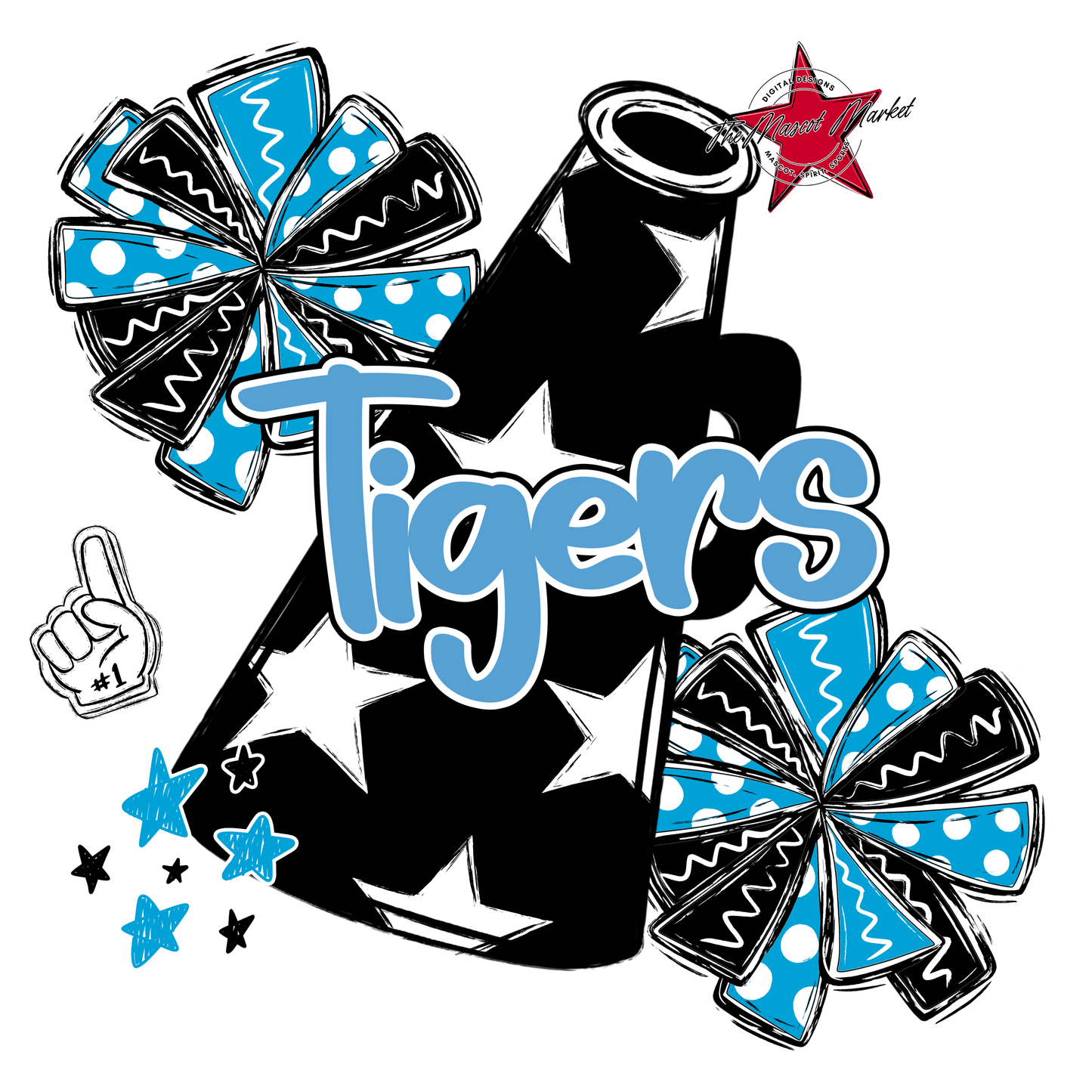 Tigers Alpha Megaphone Design-Carolina Blue