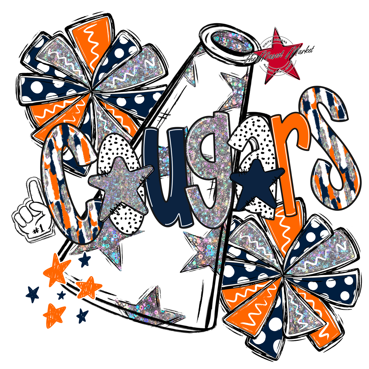 Cougars Cheer Megaphone Scrape-Navy-Orange