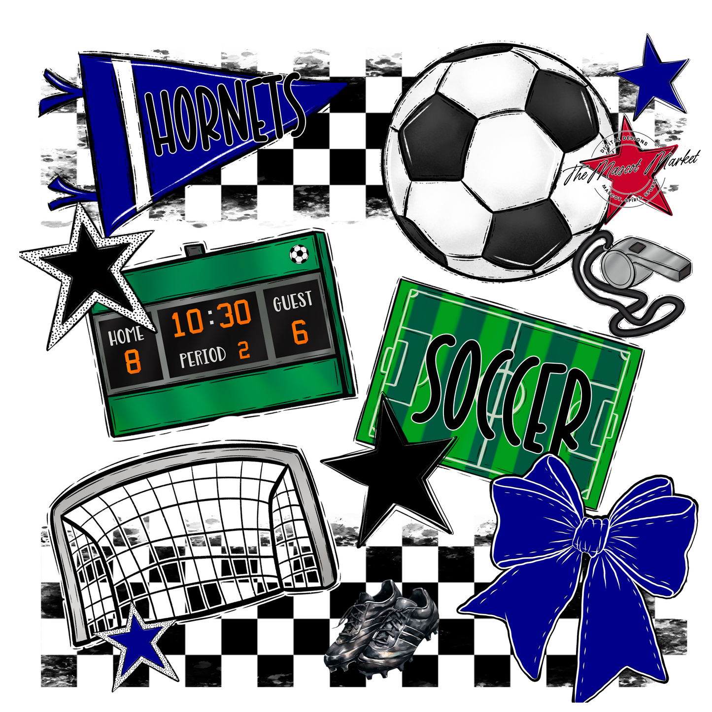 Hornets Checkers Soccer Spirit Design-Blue