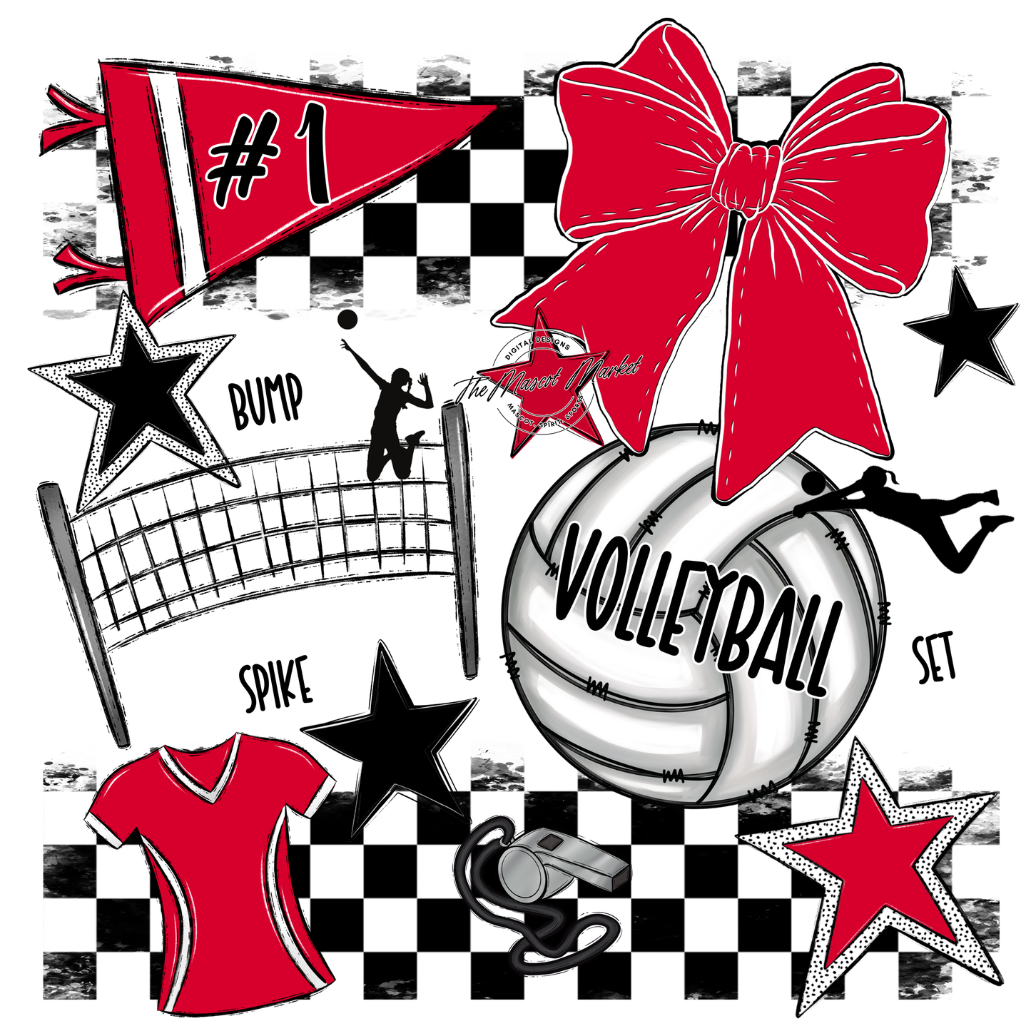 Volleyball Checkers Spirit Design-Red