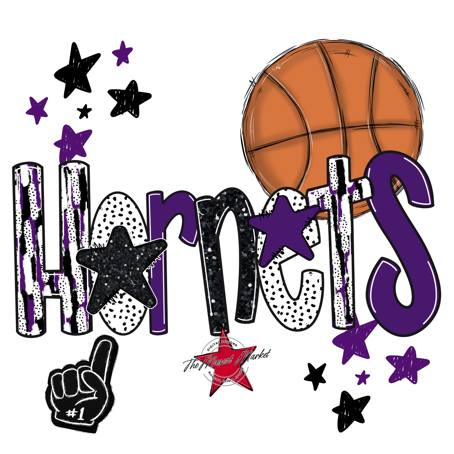 Hornets Basketball Scrape-Purple