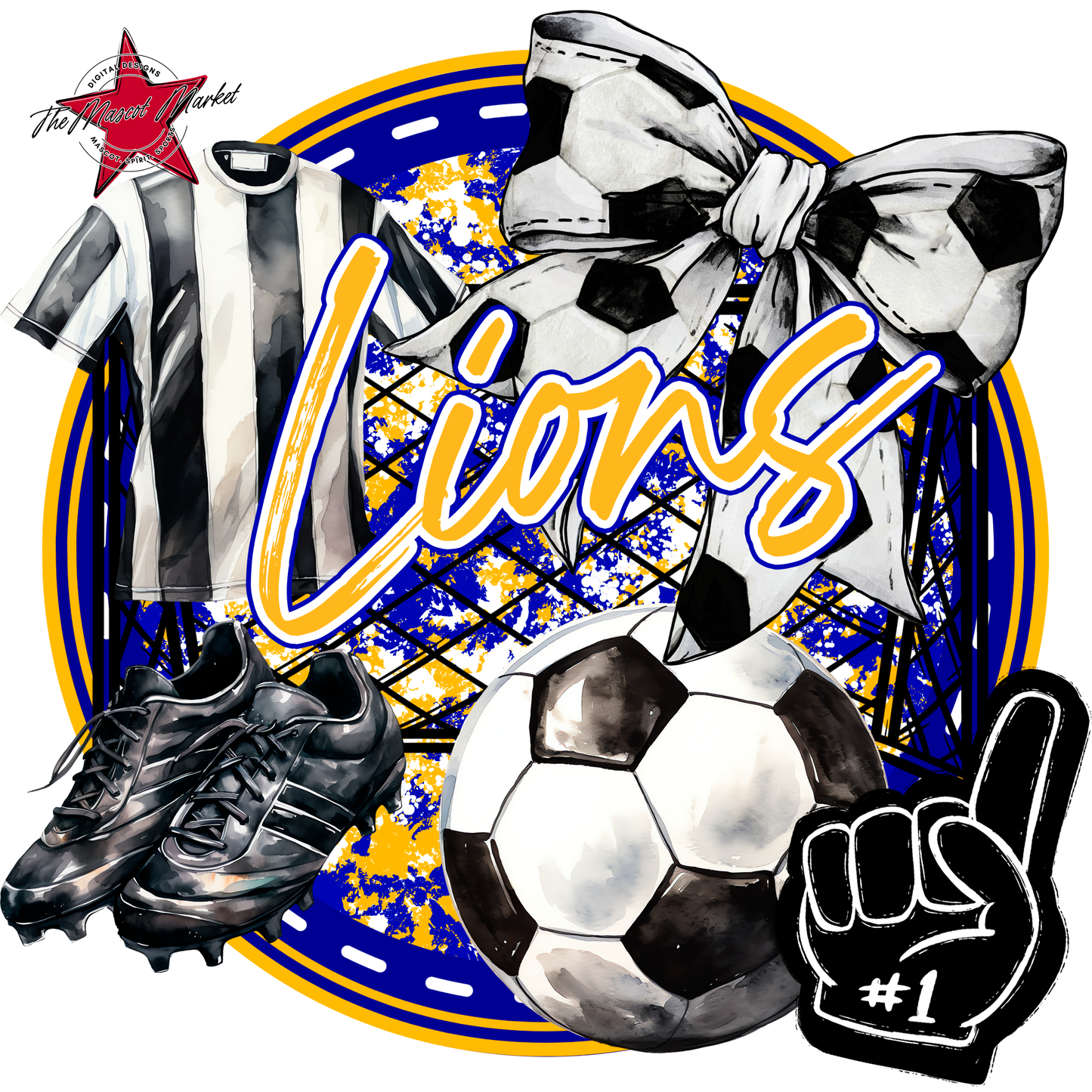 Lions Circle Soccer Design-Blue-Yellow