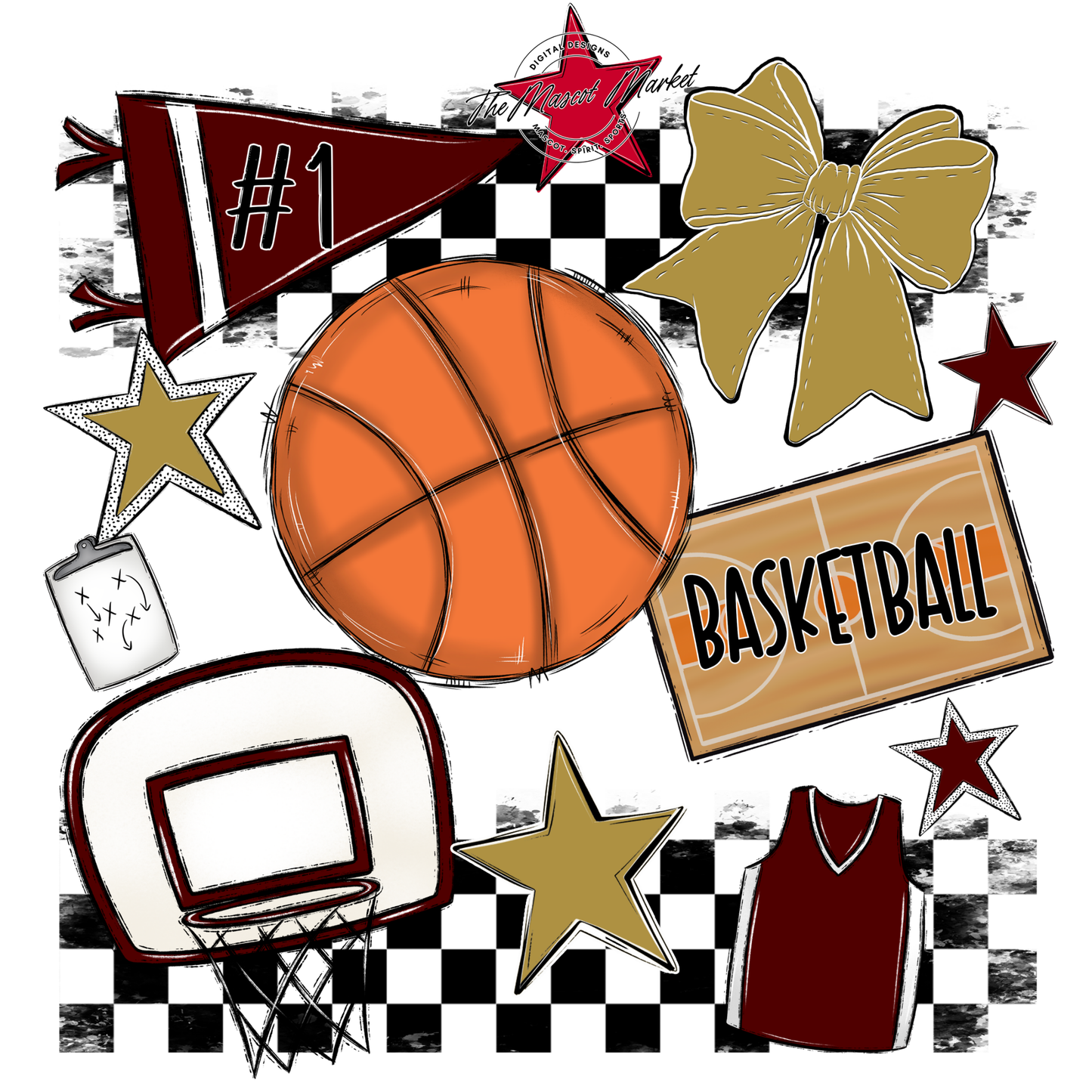 Basketball Checkers Spirit Design-Maroon-Gold