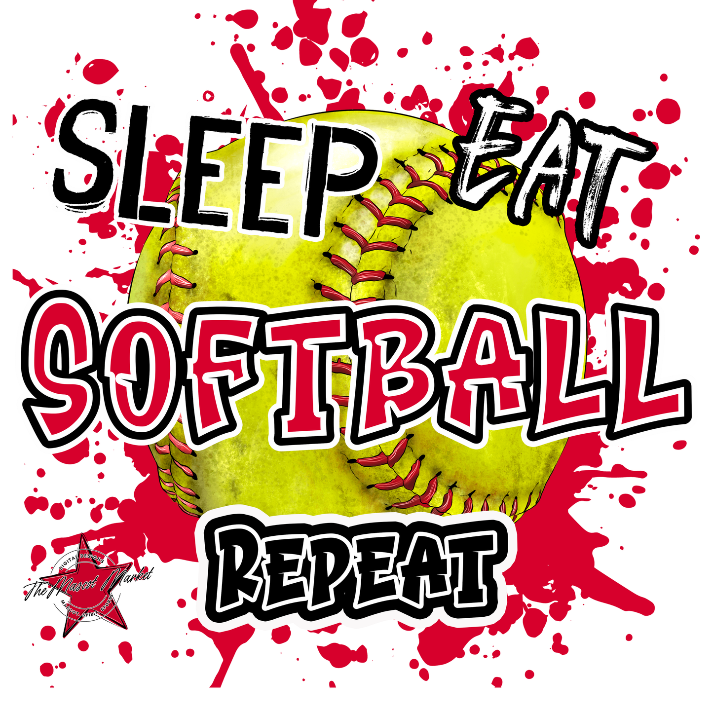 Eat Sleep Softball Repeat-Red